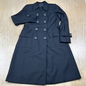 Anne Klein Womens Black Trench Coat Double Breasted Petite 6P Lined GC